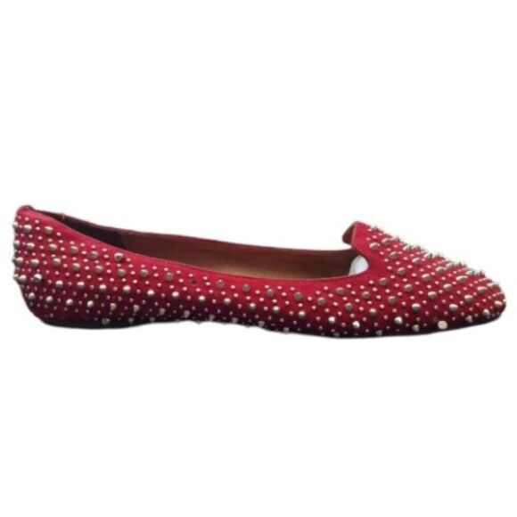 Jeffery Campbell MARTINI Loafers Red Suede Silver Studs  Size 11 - Picture 1 of 10